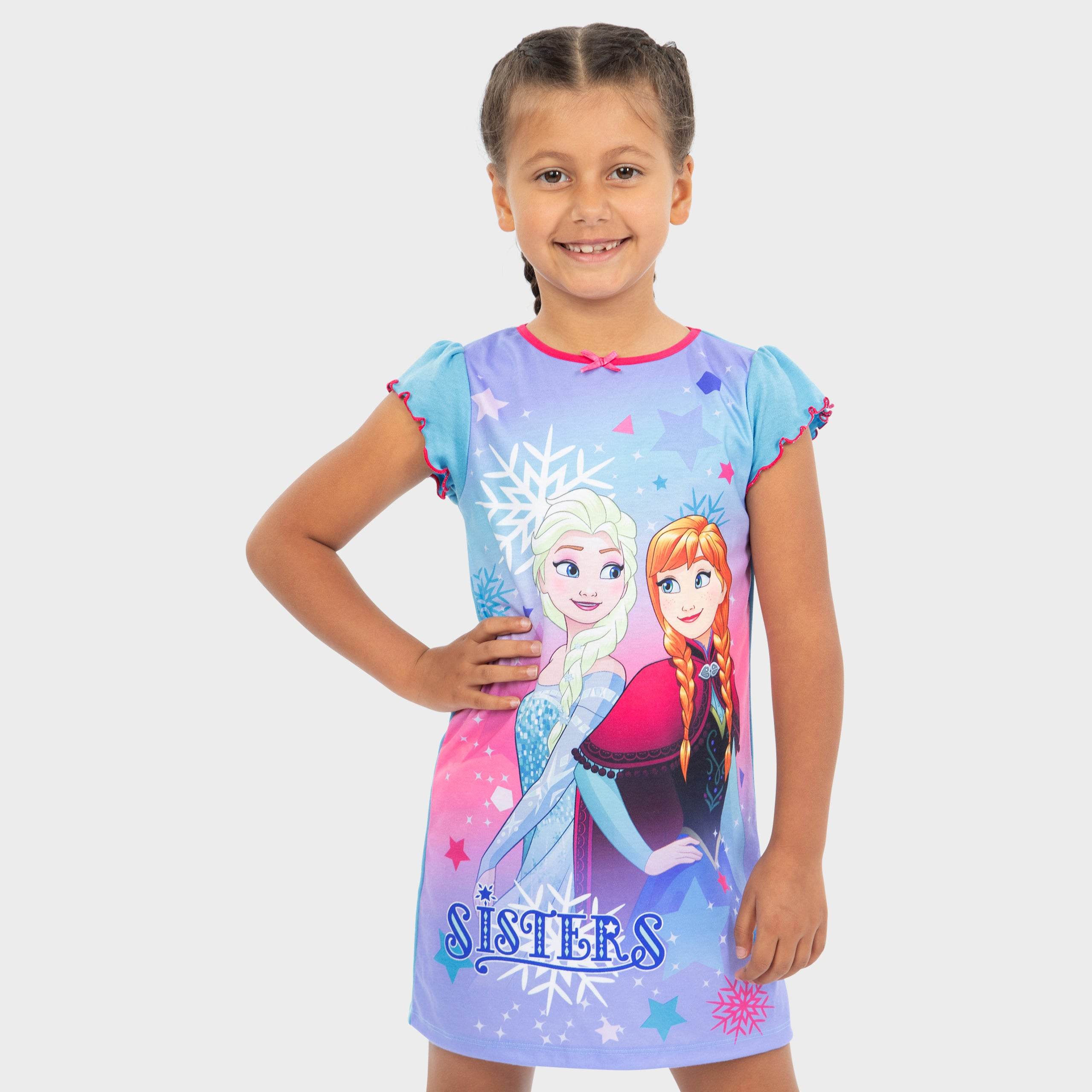 Frozen Girls Nightdress Disney Anna Elsa Nightie Blue/Purple 100% Polyester