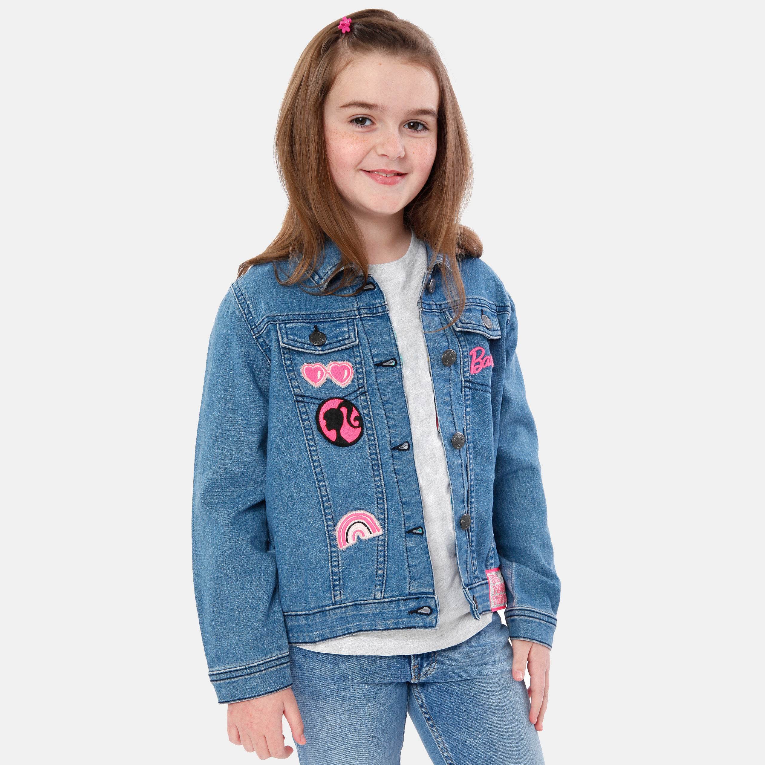 Barbie Girls Denim Jacket Embroidered Designs Button Up