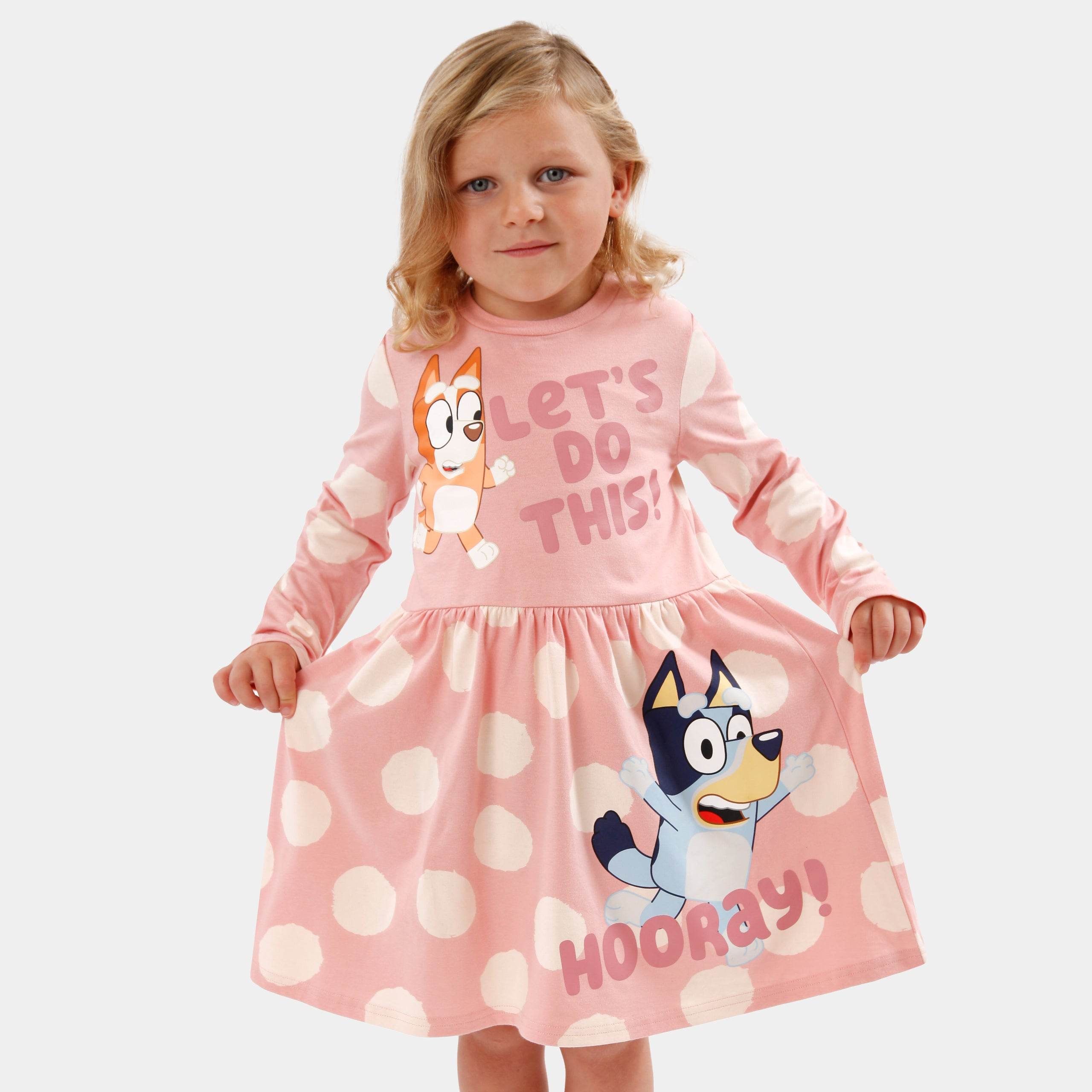 Bluey Girls Long Sleeve Dress | 100% Cotton | Bingo & Bluey Bluey Girls Long Sleeve Dress | 100% Cotton | Bingo & Bluey
