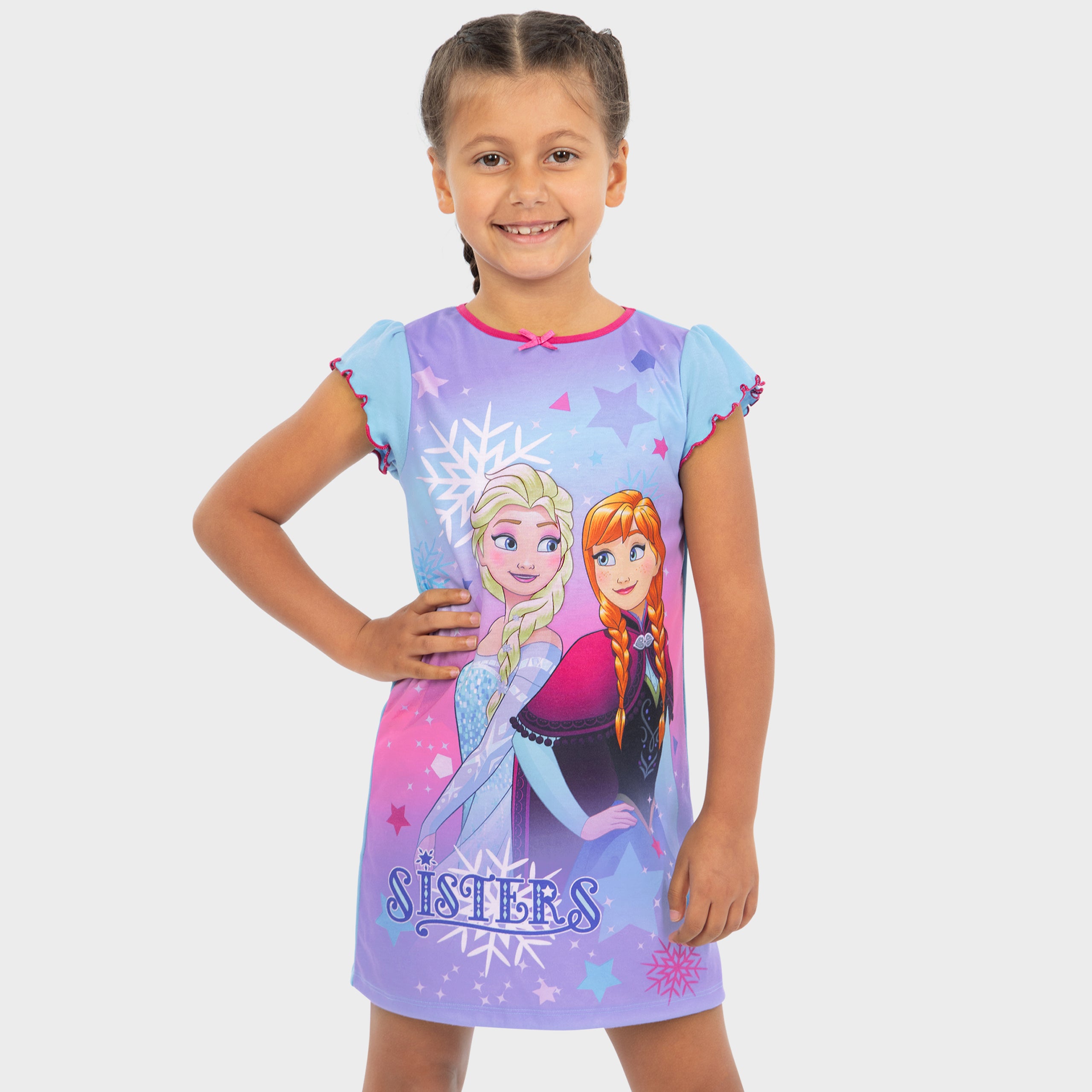 Frozen Girls Nightdress | Disney Anna & Elsa Nightie | Blue/Purple