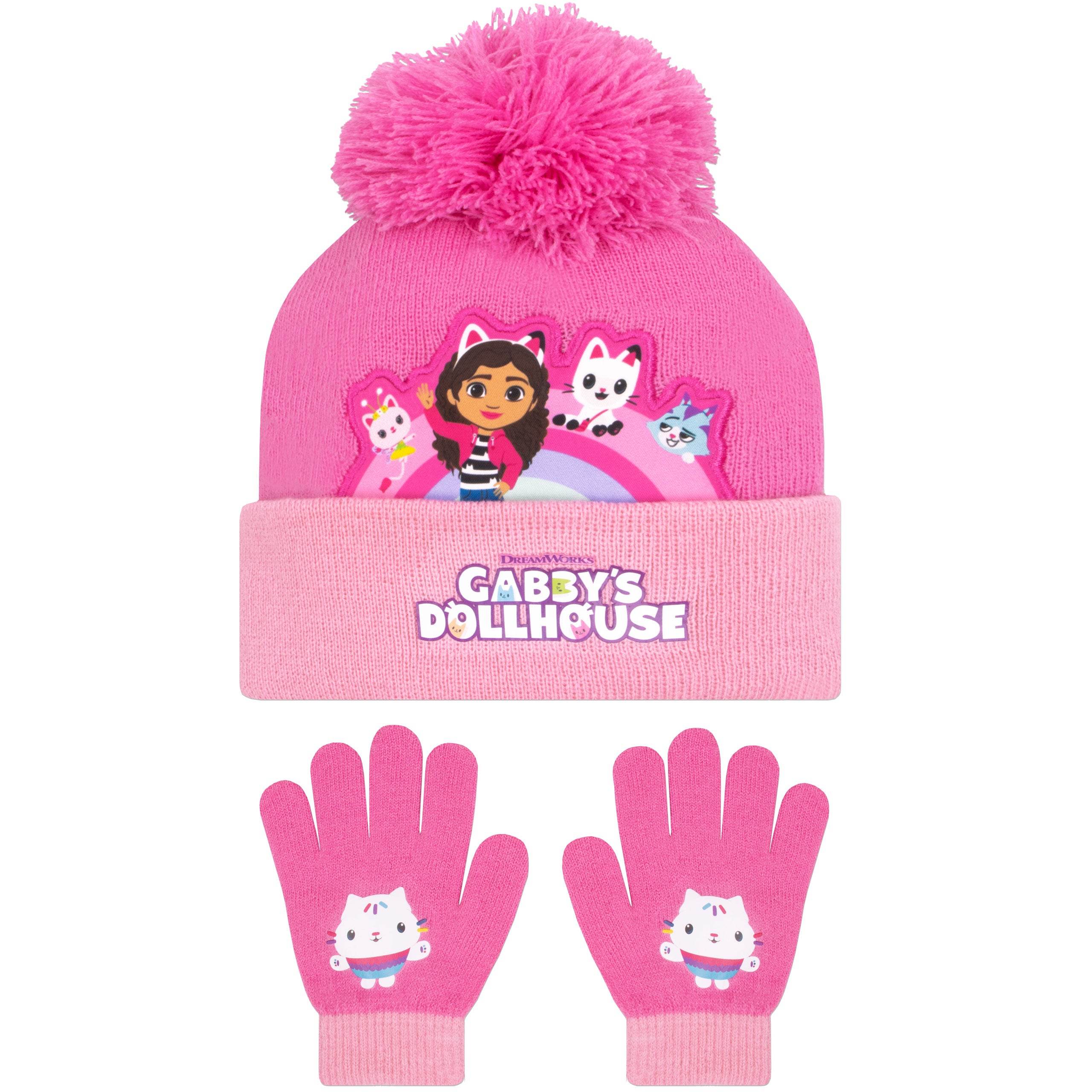 Ensemble Hiver Gabby's Dollhouse Pour Fille - Chapeau + écharpe + Gants, Couleur Fuchsia, Taille 4-6 Ans (environ 54 Cm Tour De Tête)