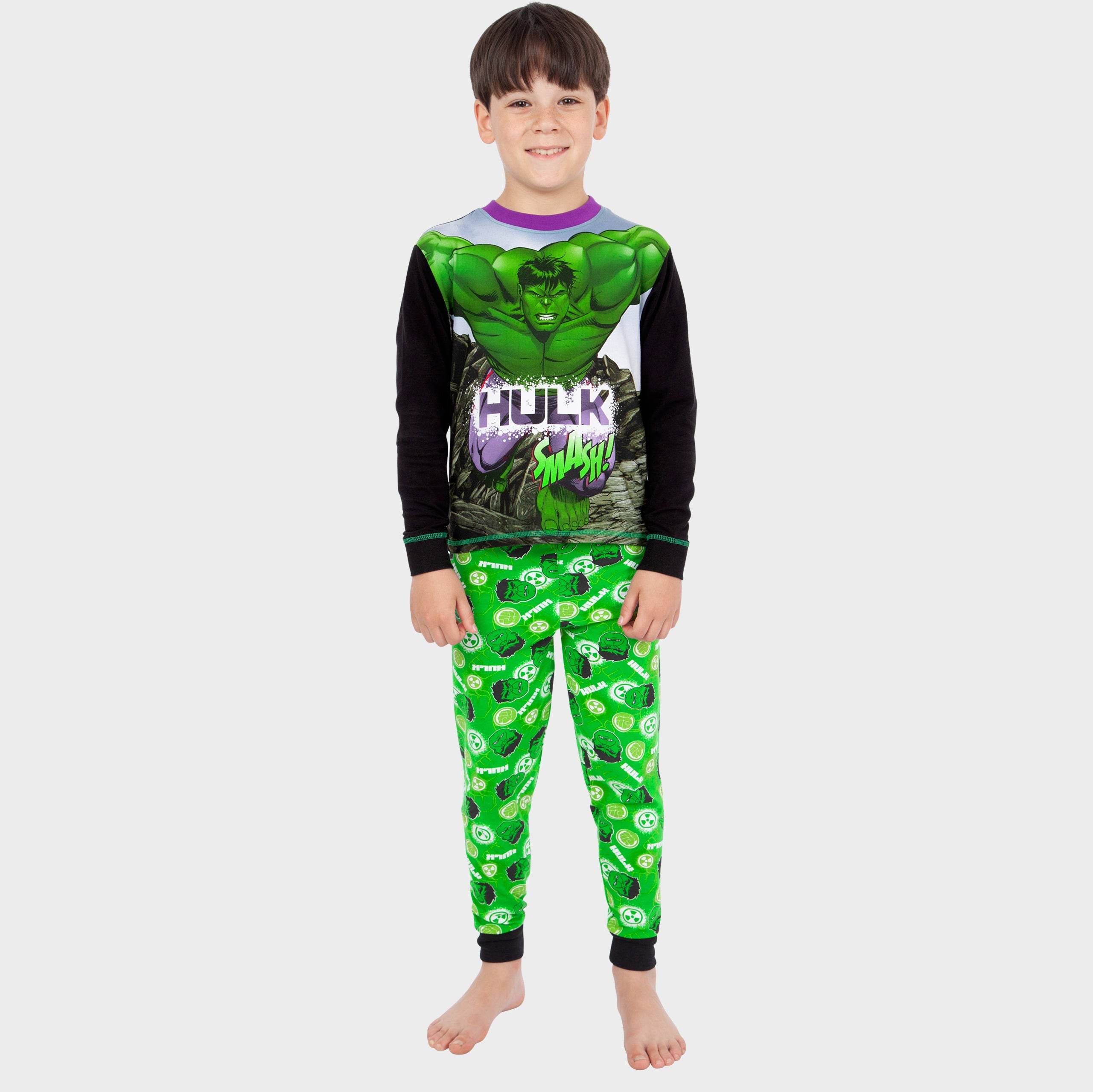 Pijama Hulk Marvel Para Niños - Verde Y Morado, Tallas 2-8 Años, Algodón 100%