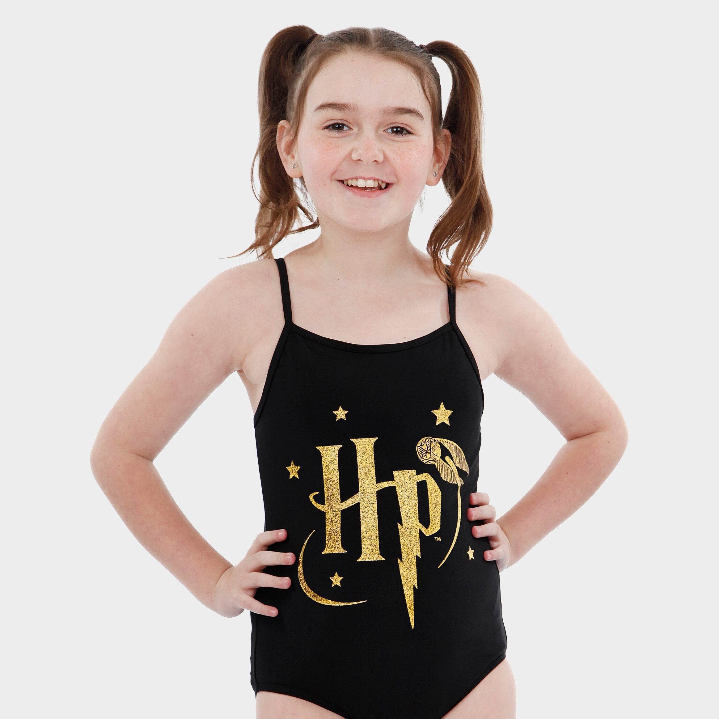 Harry Potter Girls Swimming Costume | Kids Swimwear | Black/Gold
