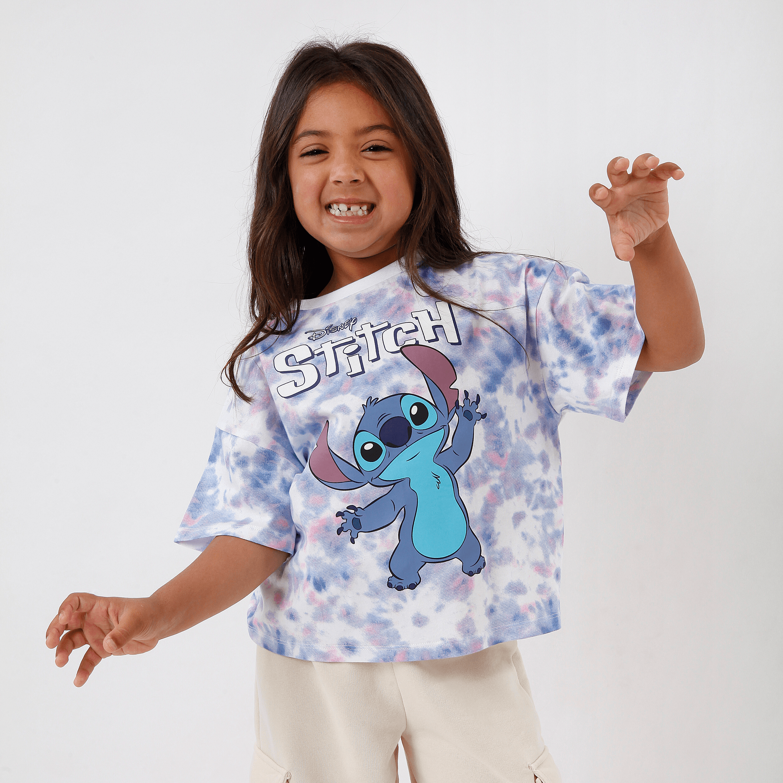 Disney Stitch Girls T-Shirt | 100% Cotton Tie Dye Tee | Lilo 