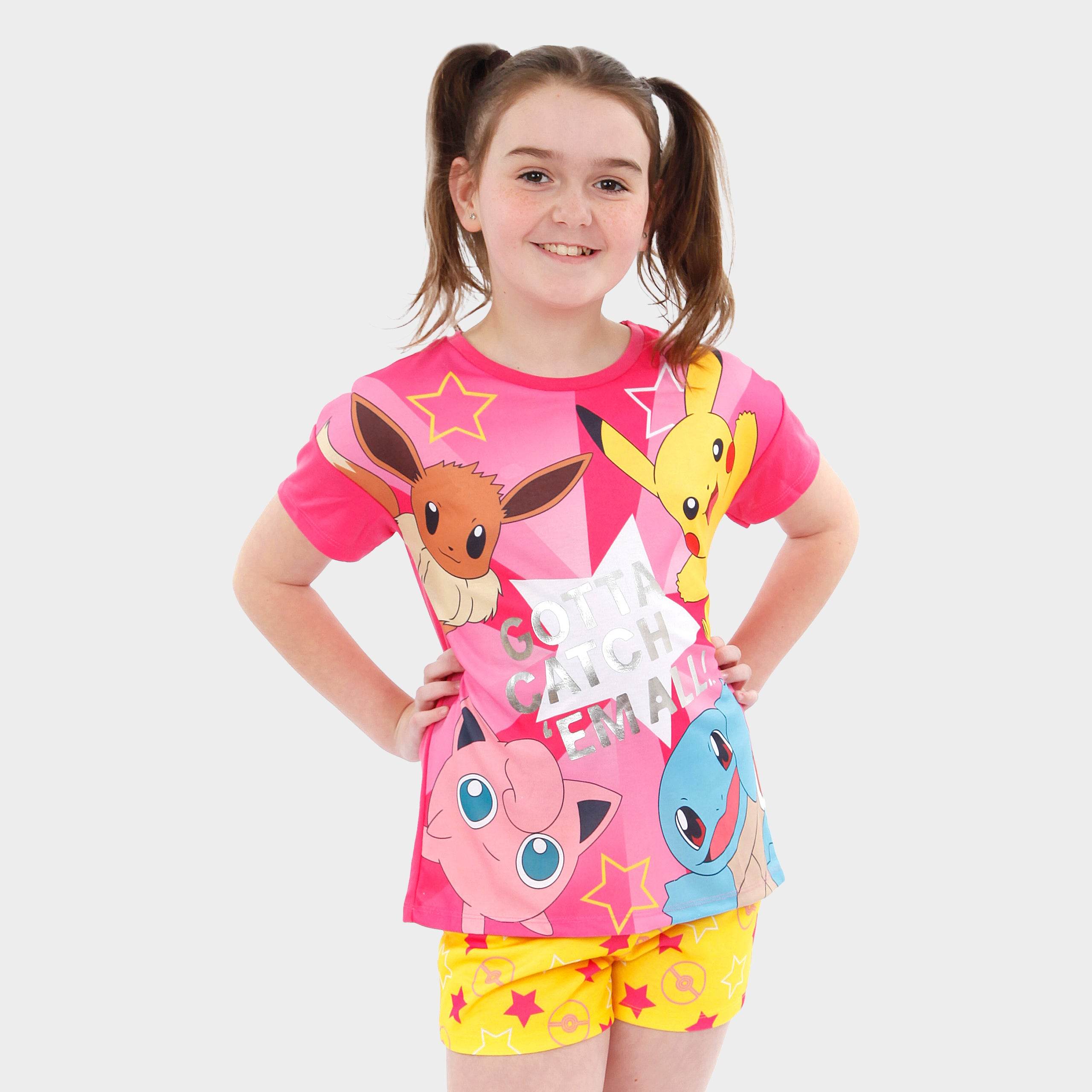 Pokemon Girls Short PJs Pikachu, Eevie Kids Pyjamas Pink/Yellow