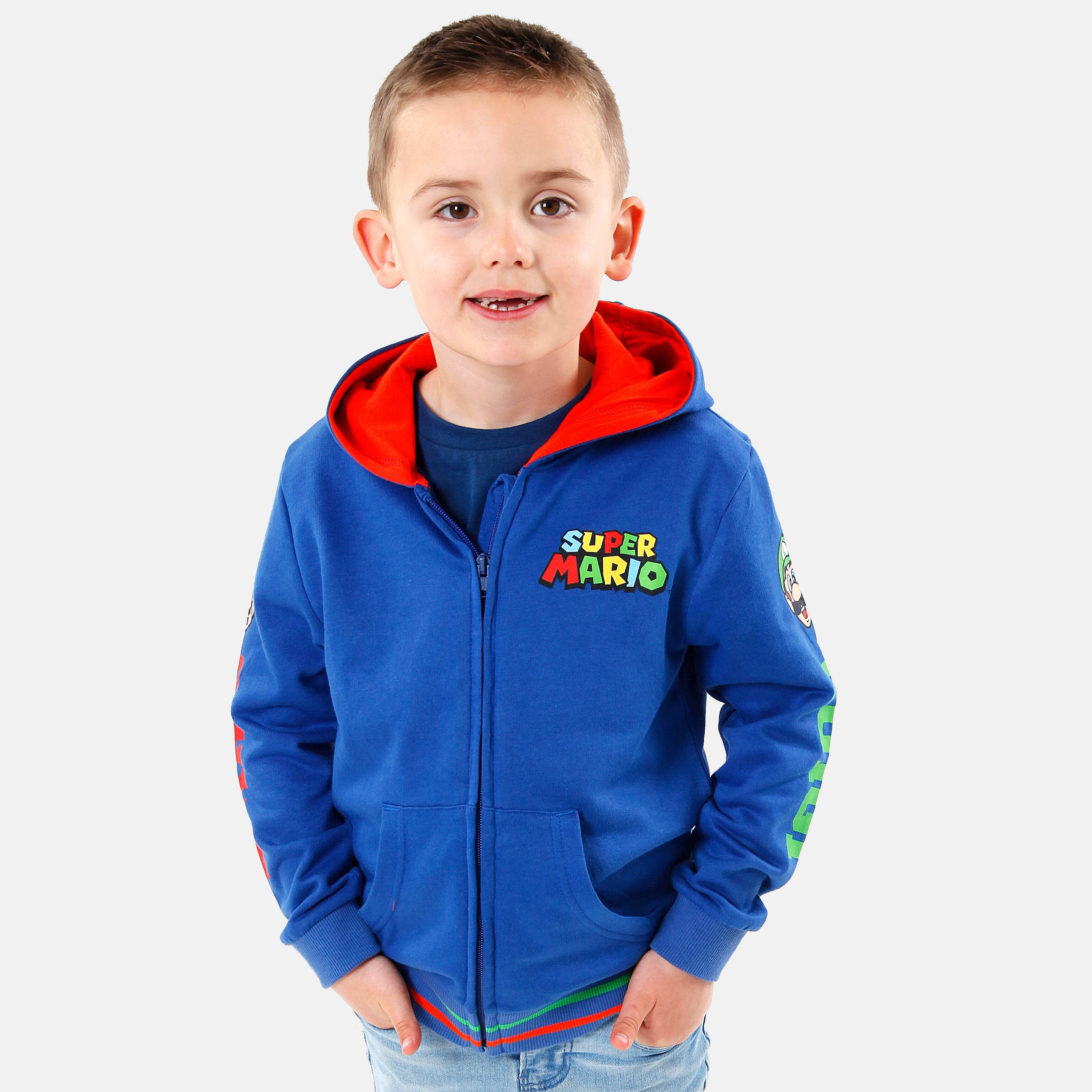 Super Mario Boys Hoodie 100% Cotton Zip Up Blue Mario