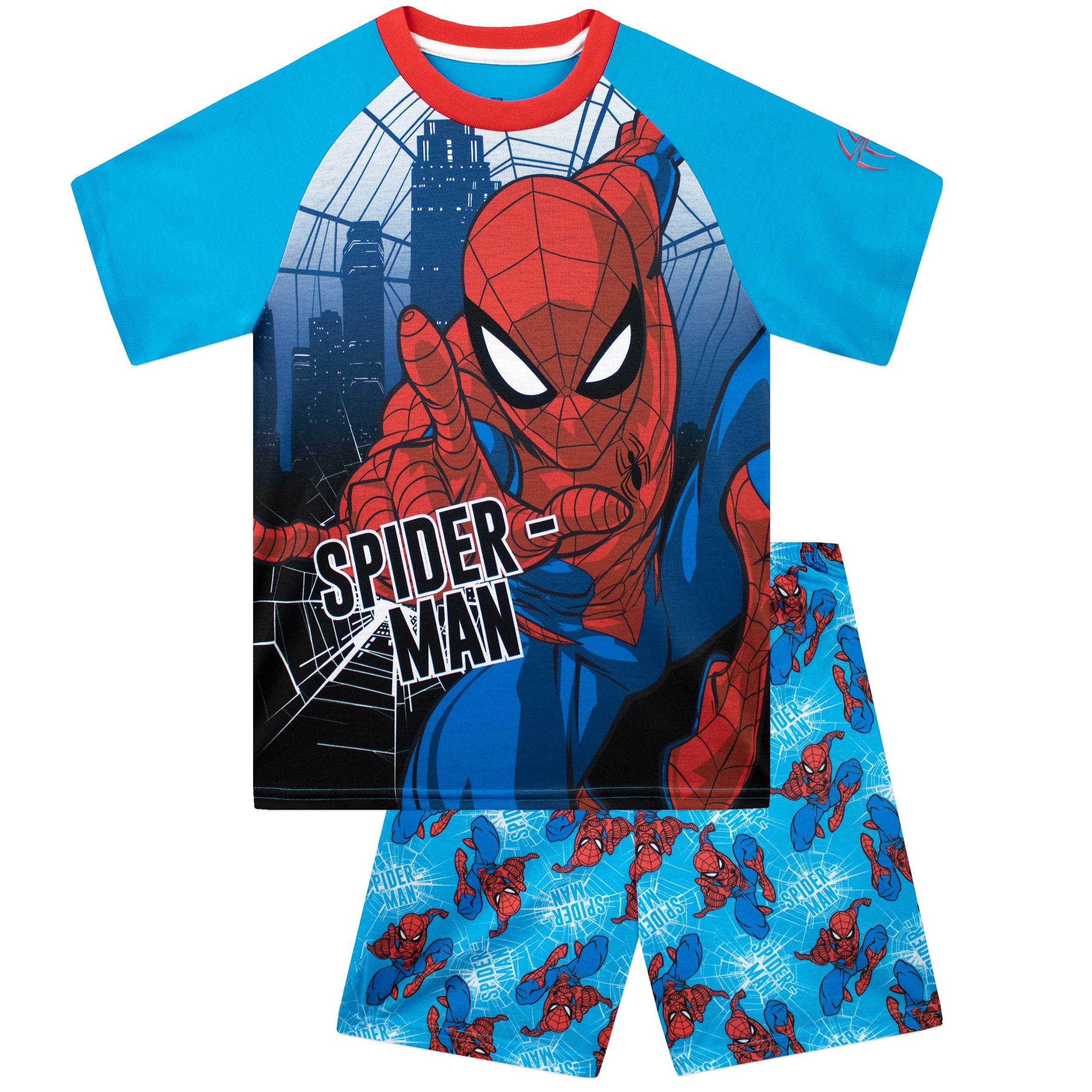 Spider Man Marvel Boys Short PJs Kids Summer Pyjamas Blue/Red