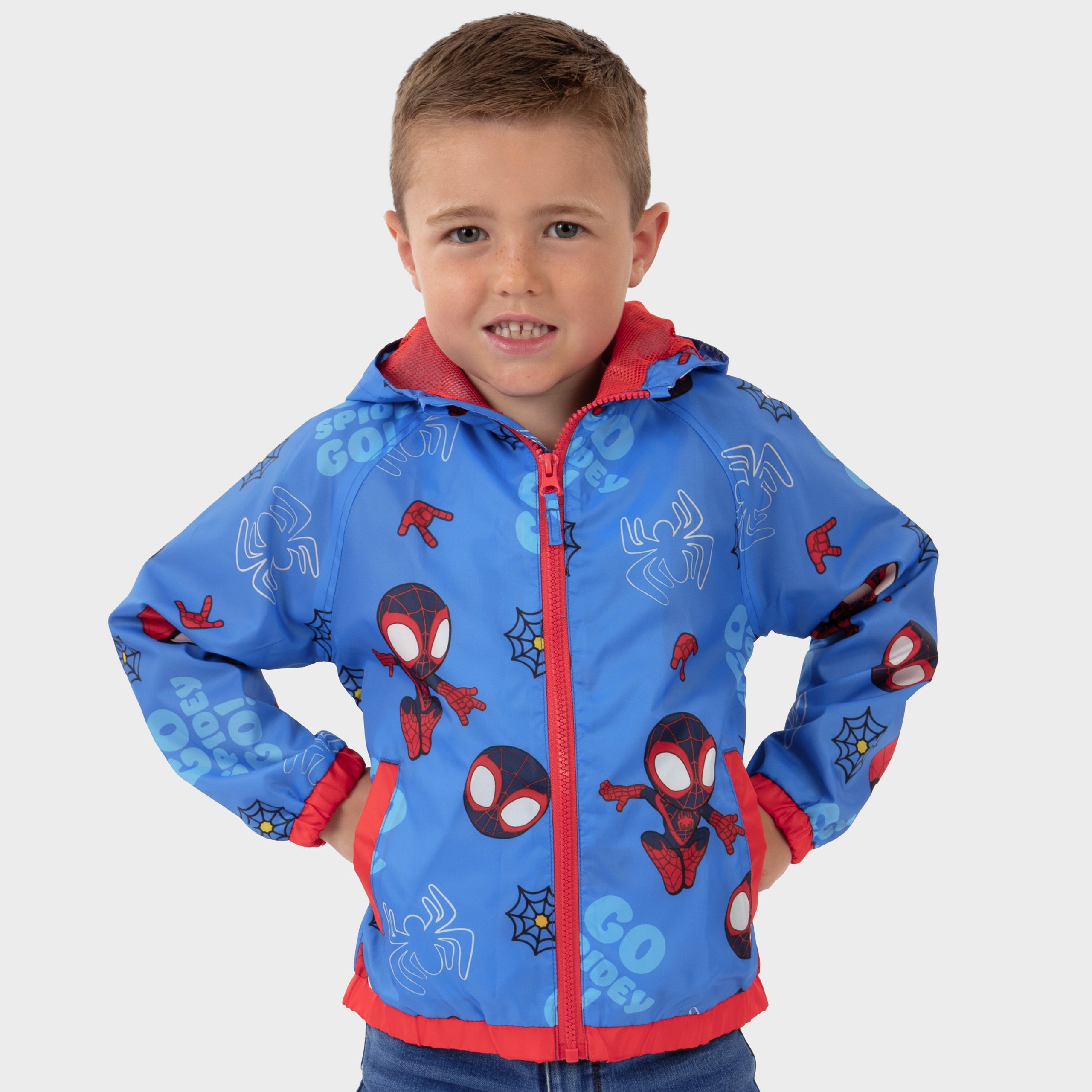 Marvel Avengers Spiderman Waterproof Jacket For Boys - Hooded Raincoat With Fleece Lining