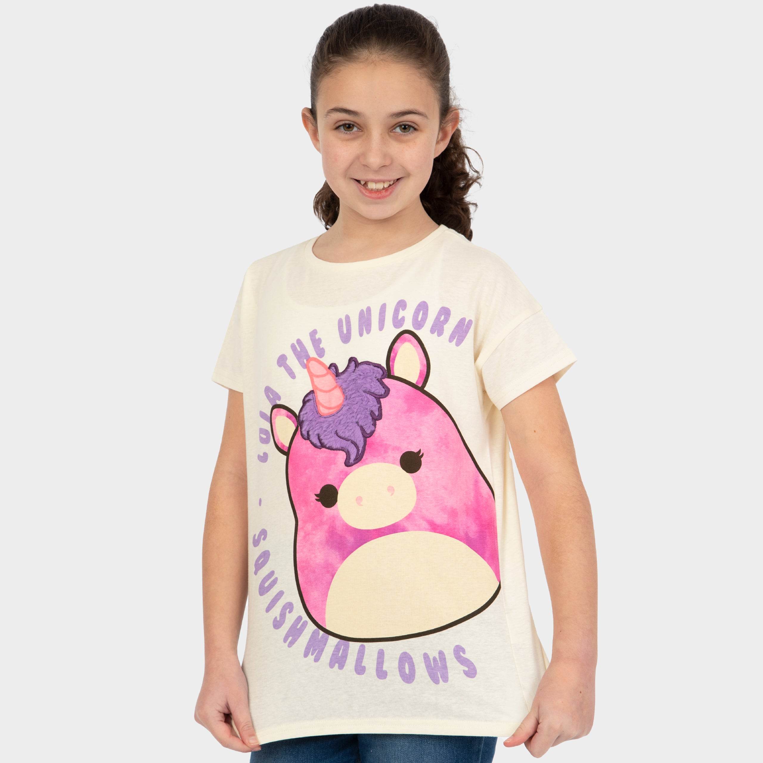 Squishmallows Girls T-Shirt Lola The Unicorn TShirt Fluffy