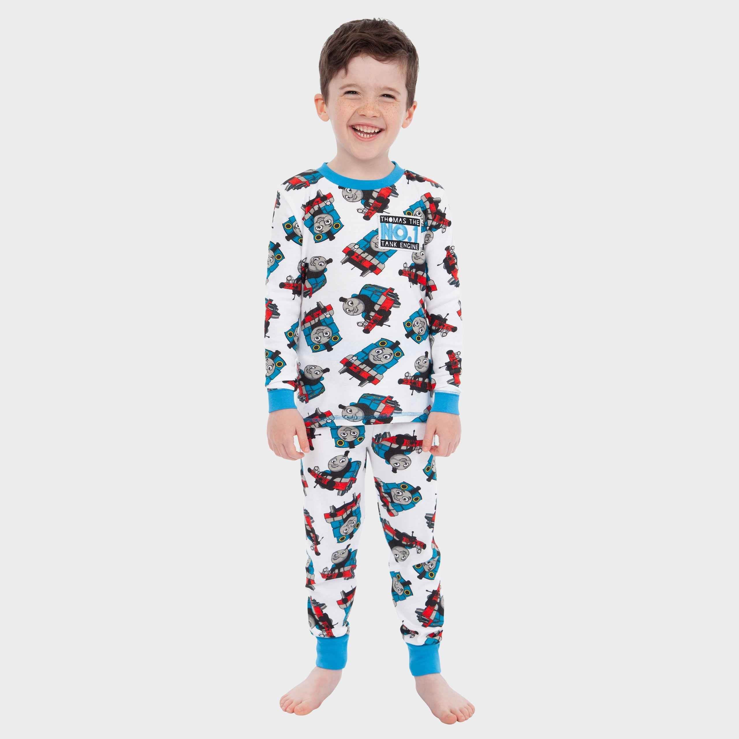 Thomas the Tank Boys PJs 100% Cotton Pyjamas Snuggle Fit White/Blue