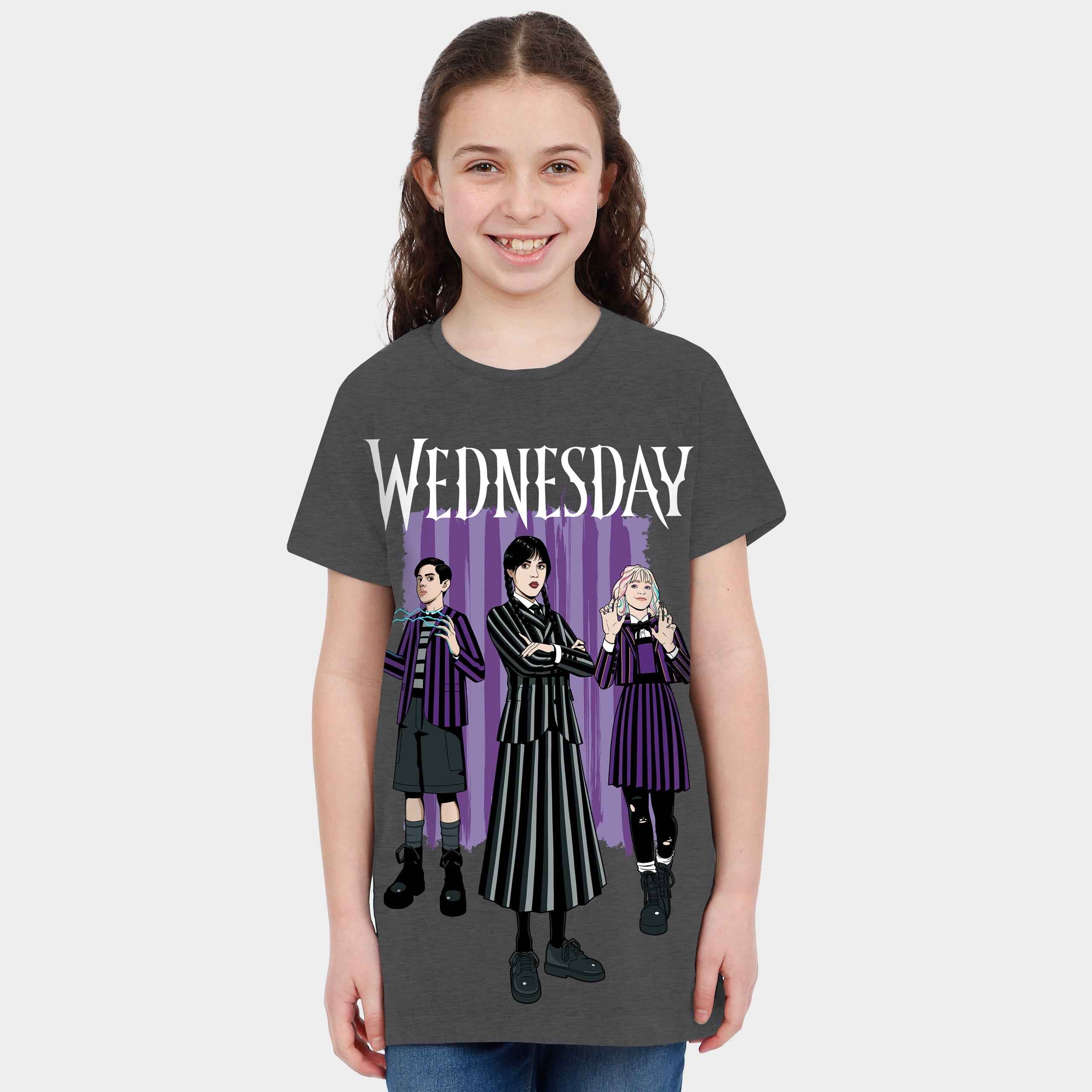 Wednesday Addams Girls' On Wednesday We Wear Black Graphic Print T-Shirt, Medium 8 Wednesday Addams Girls' On Wednesday We Wear Black Graphic Print T-Shirt, Medium 8