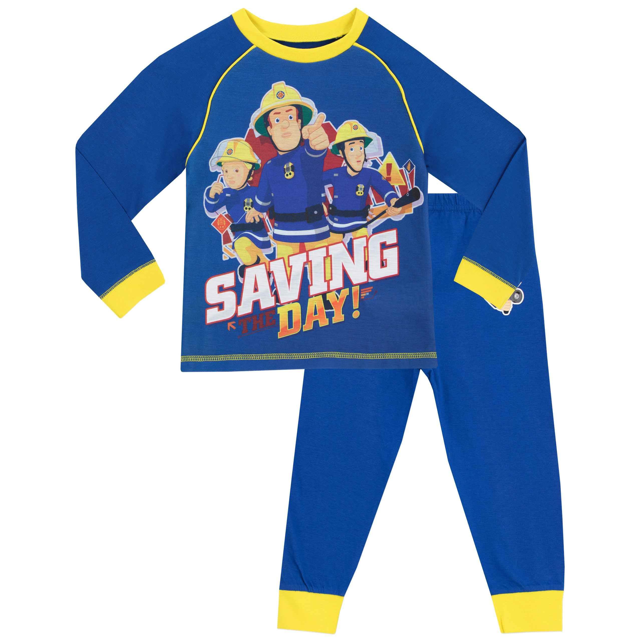 Fireman Sam Boys Pyjamas I Kids Fireman Sam PJs Blue/Yellow