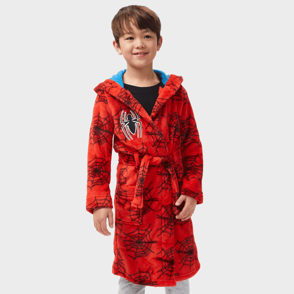 Spiderman Badjas voor kinderen, jongens, fleece, Spiderman-ochtendjas voor kinderen, met capuchon, rood-blauw, 152 Spiderman Badjas voor kinderen, jongens, fleece, Spiderman-ochtendjas voor kinderen, met capuchon, rood-blauw, 152