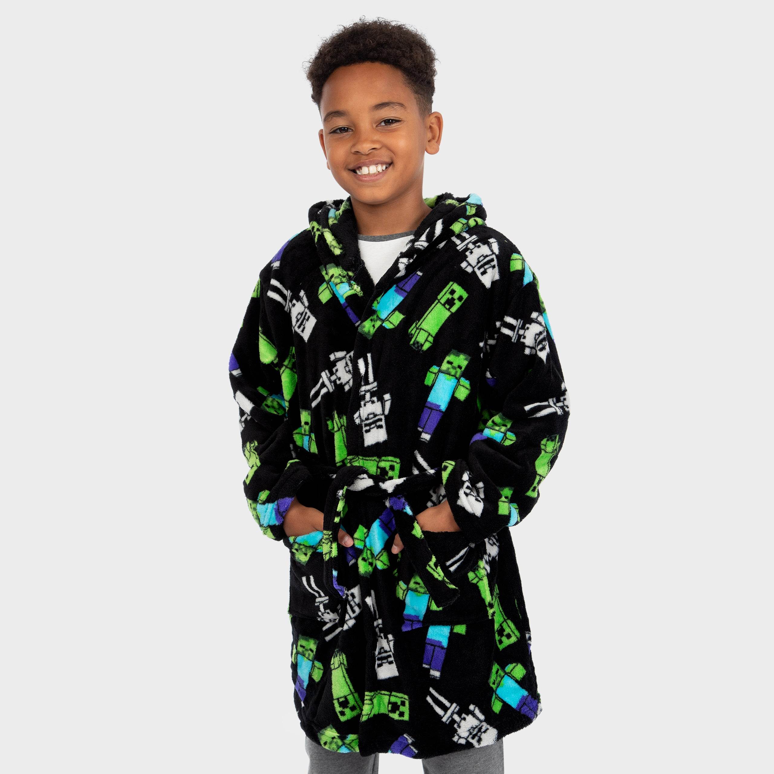 Minecraft Robe Kids Minecraft Boys Dressing Gown | Super Soft Fleece Robe | Black/Green ...
