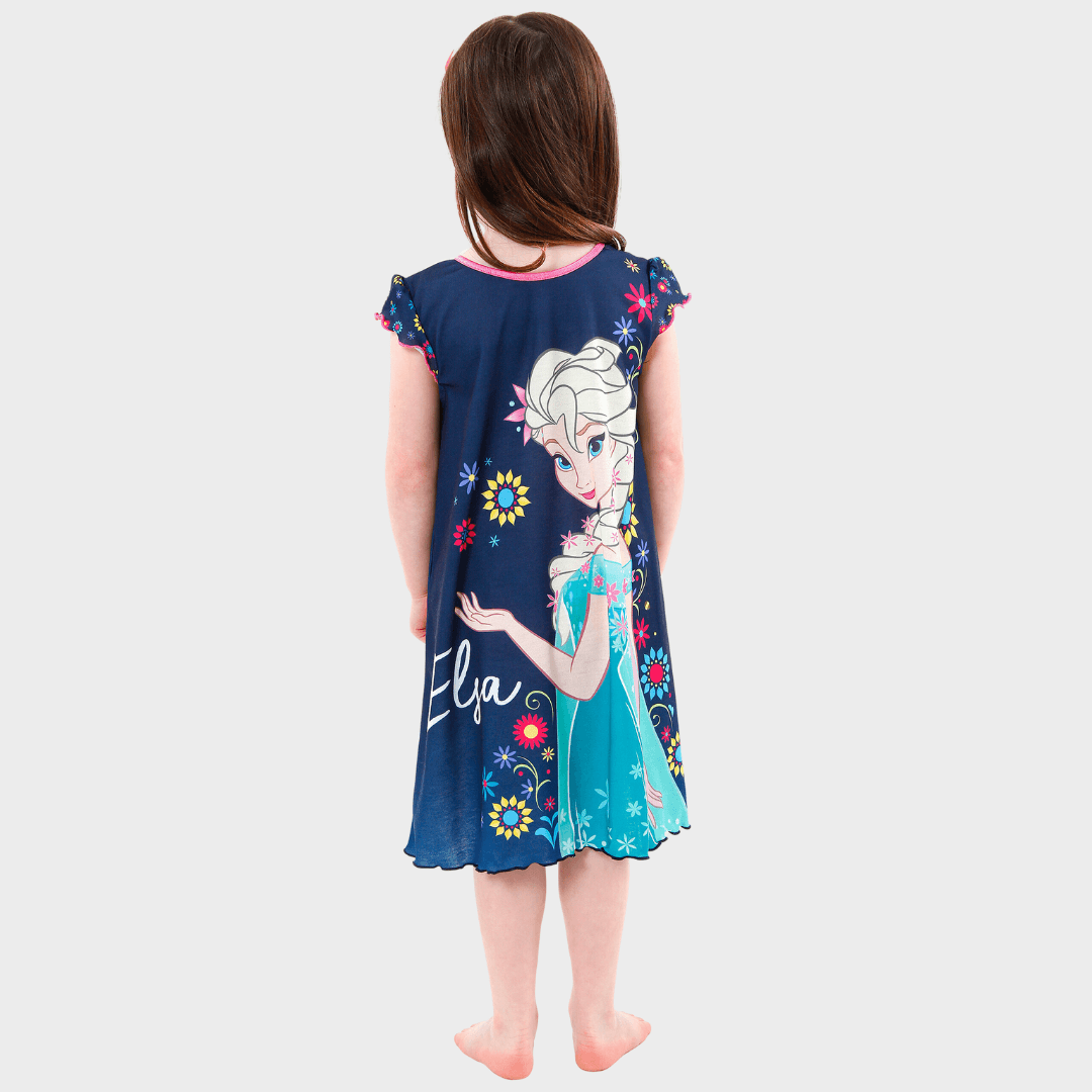 Disney Frozen Girls Nightdress Anna Elsa Nightie Navy/Blue