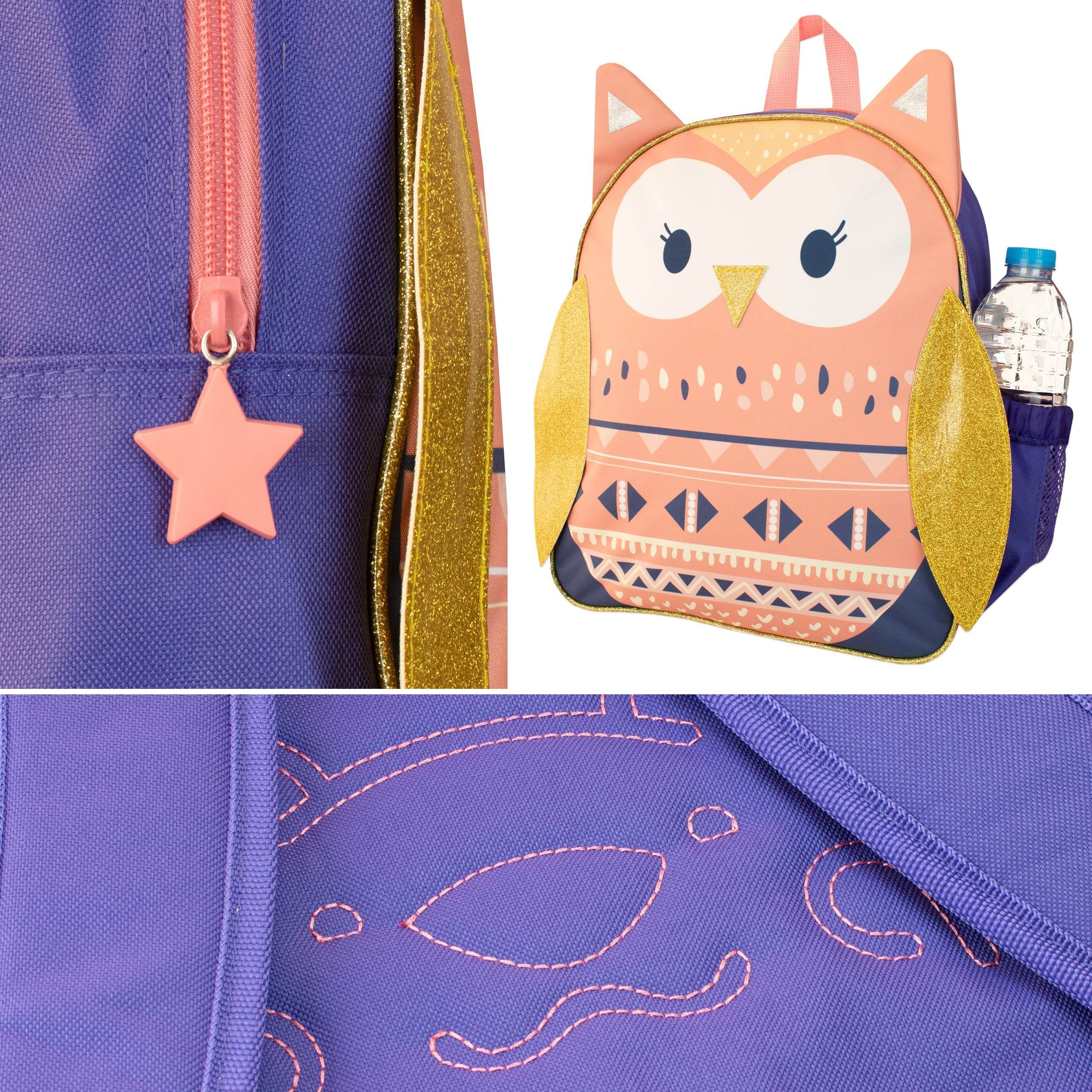 Cute Owl Print Backpack For Girls - Kids School Bag, Lightweight Bookbag With Padded Straps, Water Bottle Pockets