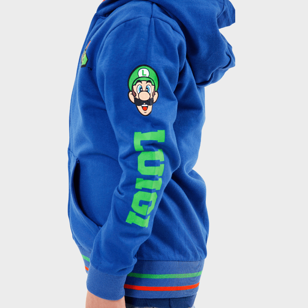 Super Mario Boys Hoodie 100% Cotton Zip Up Blue Mario