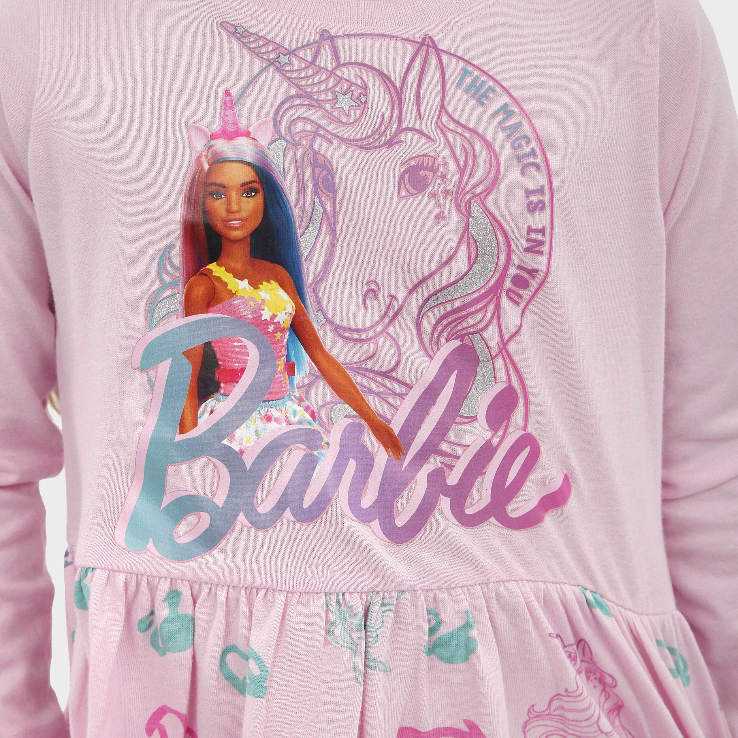 Barbie Girls Long Sleeve Dress | 100% Cotton | Unicorn | Pink Character.com Barbie Girls Long Sleeve Dress | 100% Cotton | Unicorn | Pink Character.com