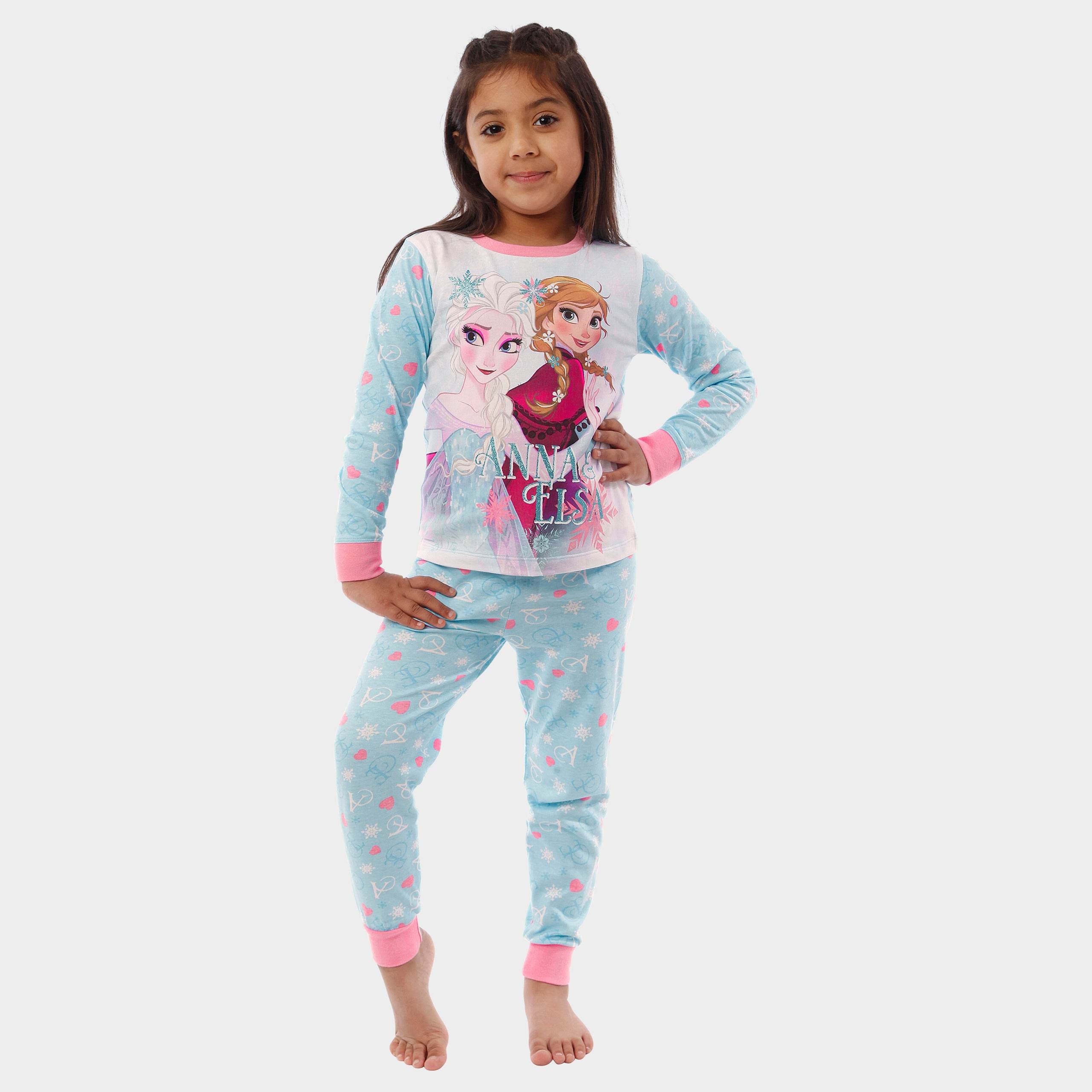 Frozen Girls Pyjamas Disney Elsa Anna PJs 100% Cotton Blue