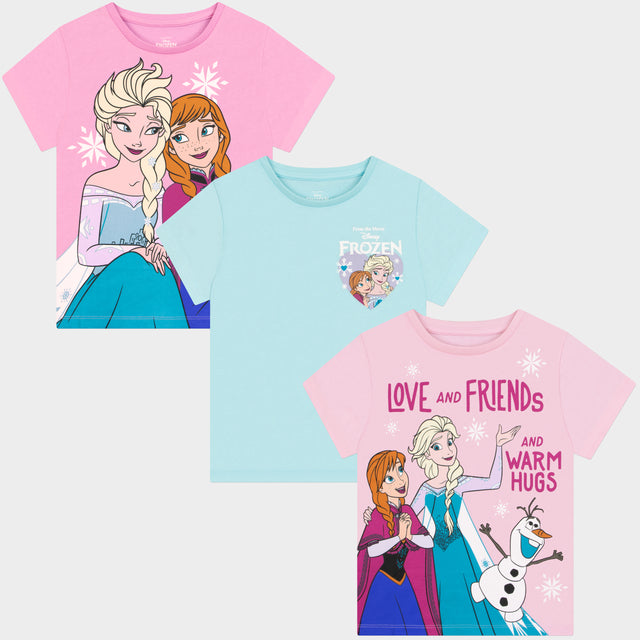 Disney Frozen Elsa Anna And Olaf Girls 3 Pack T-Shirts