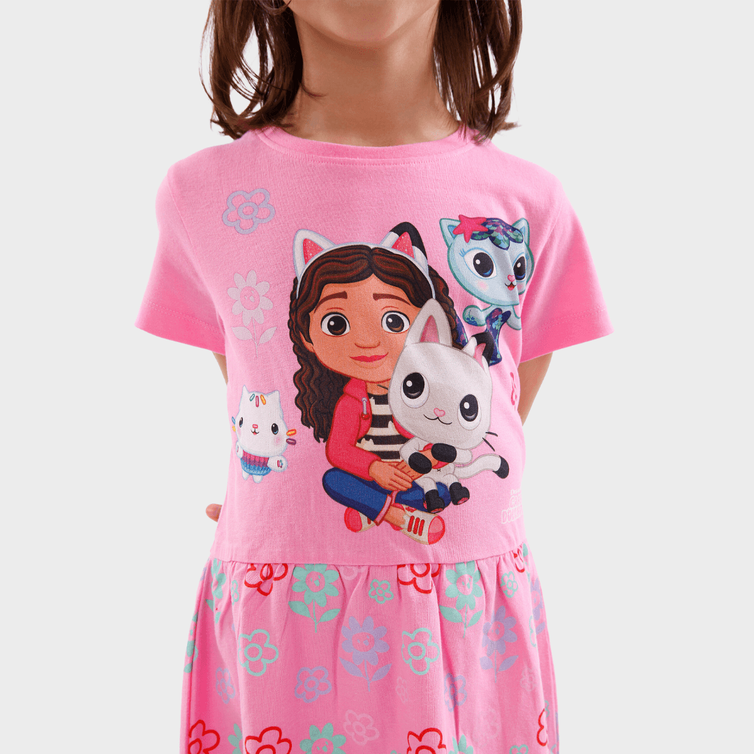 Gabbys Dollhouse Girls Dress | 100% Cotton | Floral Dress | Pink Character .com Gabbys Dollhouse Girls Dress | 100% Cotton | Floral Dress | Pink Character .com