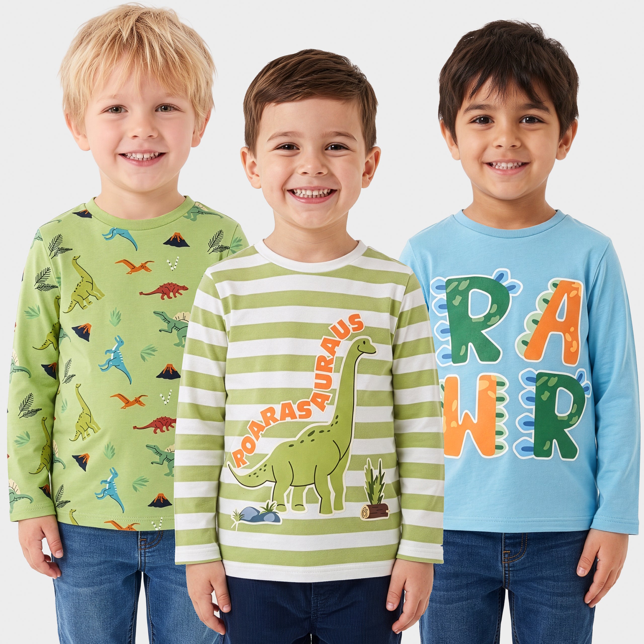 Harry Bear 3 Pack Dinosaur Long Sleeve T-Shirts