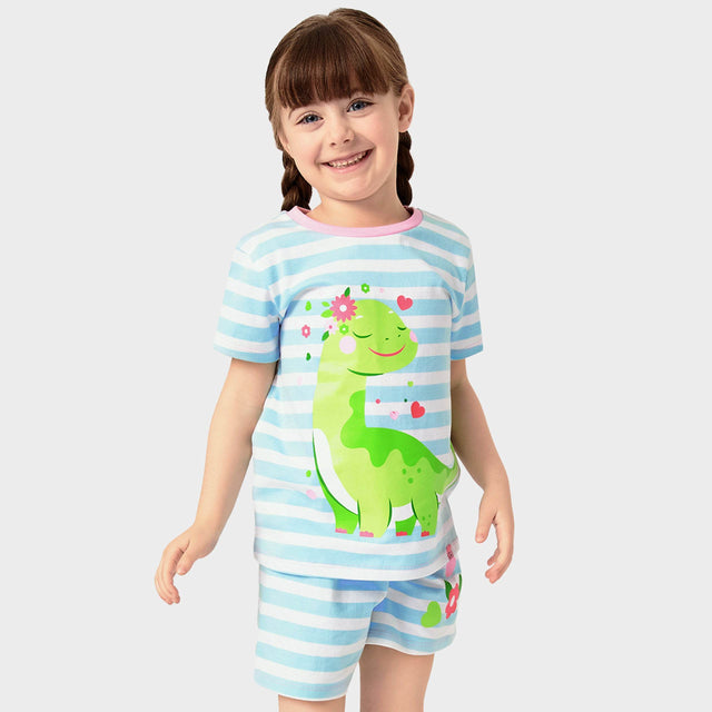Harry Bear Dinosaur Girls Short Pyjamas - Blue Stripes - Character.com