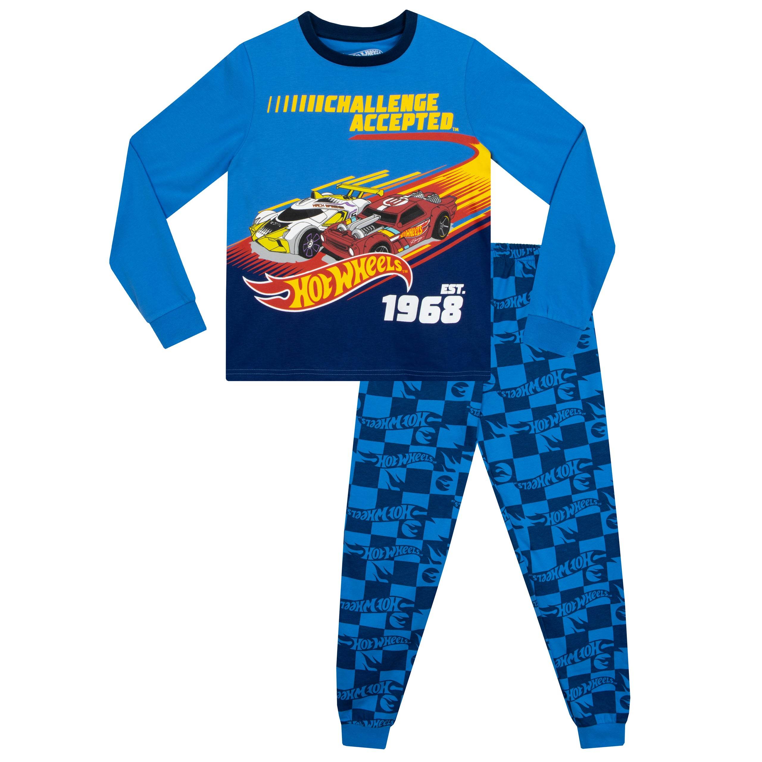 Hot Wheels Boys Pyjamas 100% Soft Cotton PJs Blue –