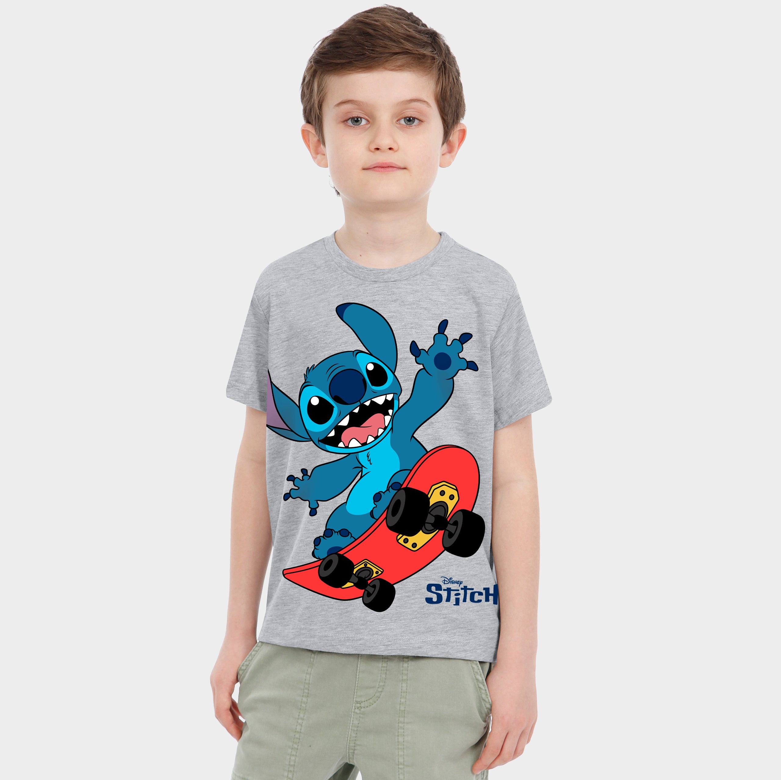 Lilo & Stitch Short Sleeve Grey Skater Stitch T-Shirt