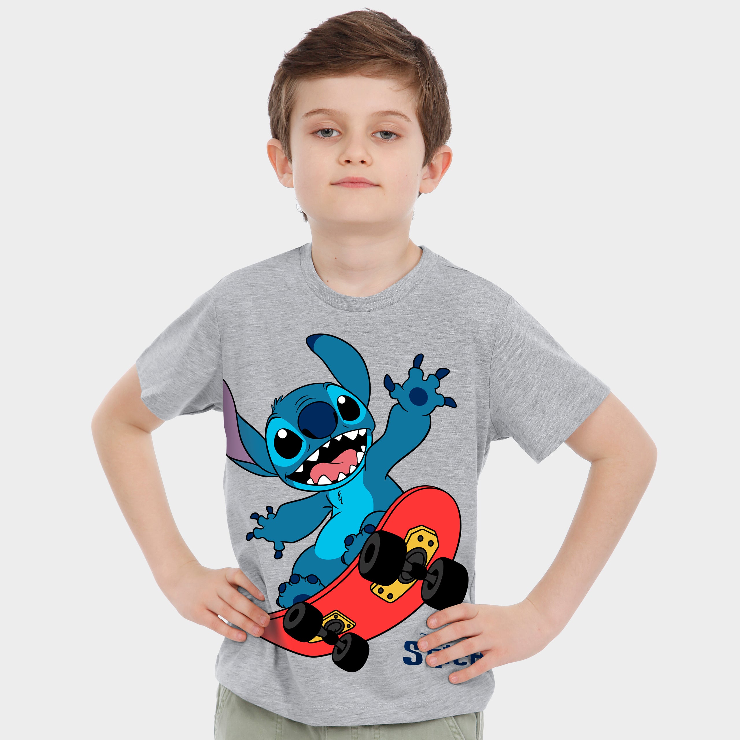 Lilo & Stitch Short Sleeve Grey Skater Stitch T-Shirt