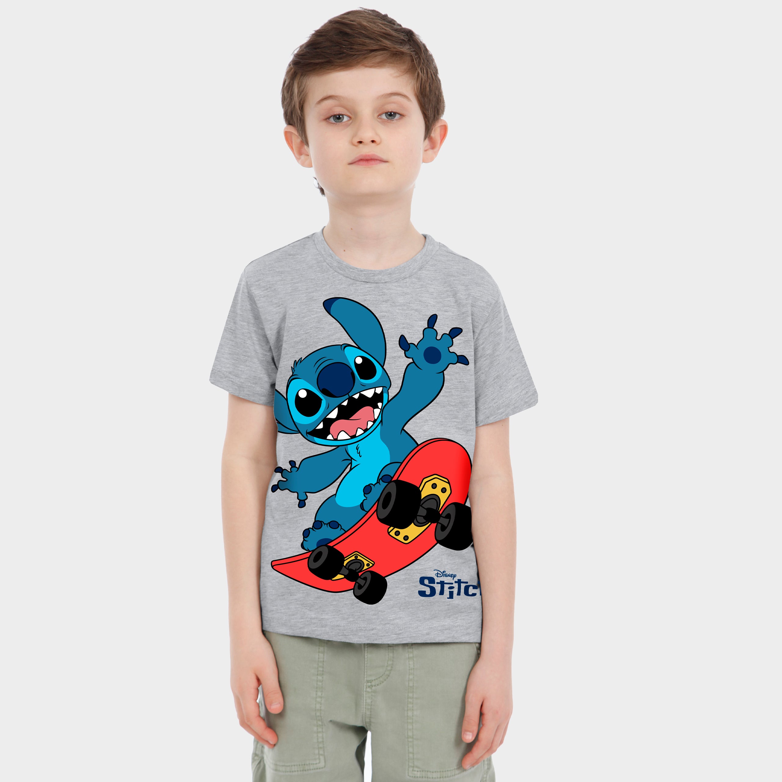 Lilo & Stitch Short Sleeve Grey Skater Stitch T-Shirt