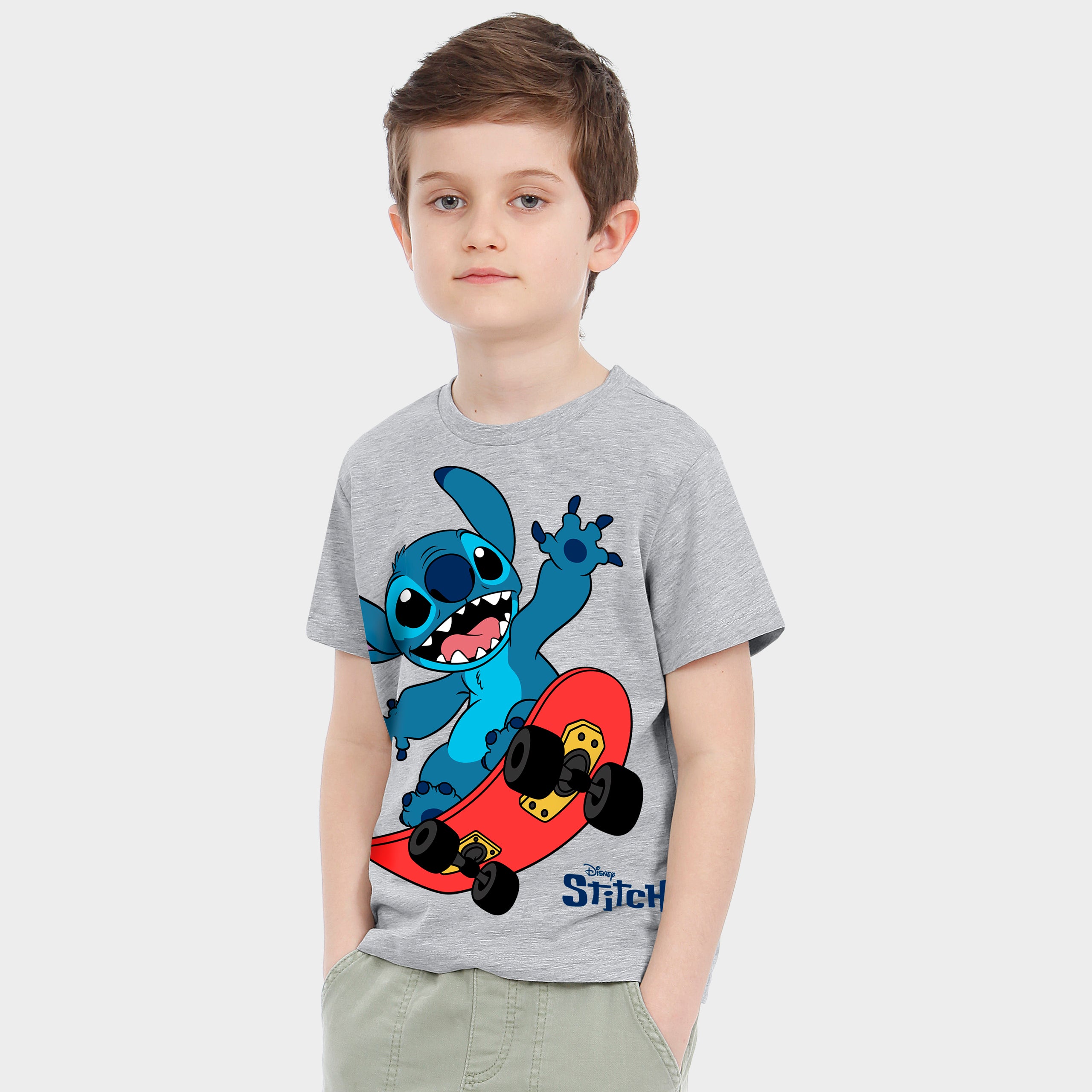 Lilo & Stitch Short Sleeve Grey Skater Stitch T-Shirt