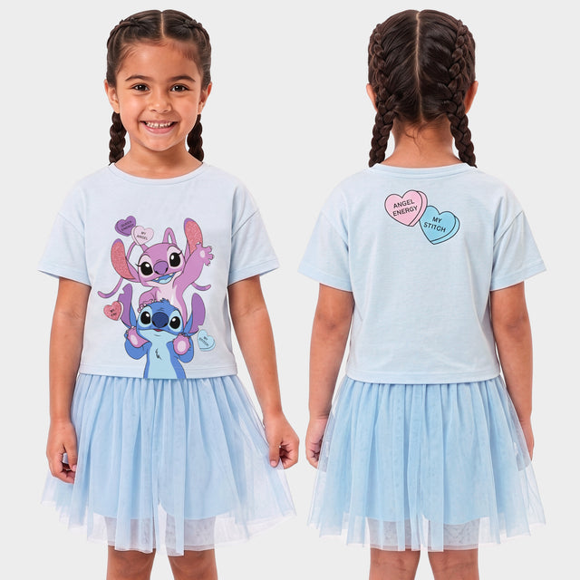 Disney Stitch & Angel Boxy T-Shirt And Skirt Outfit Set