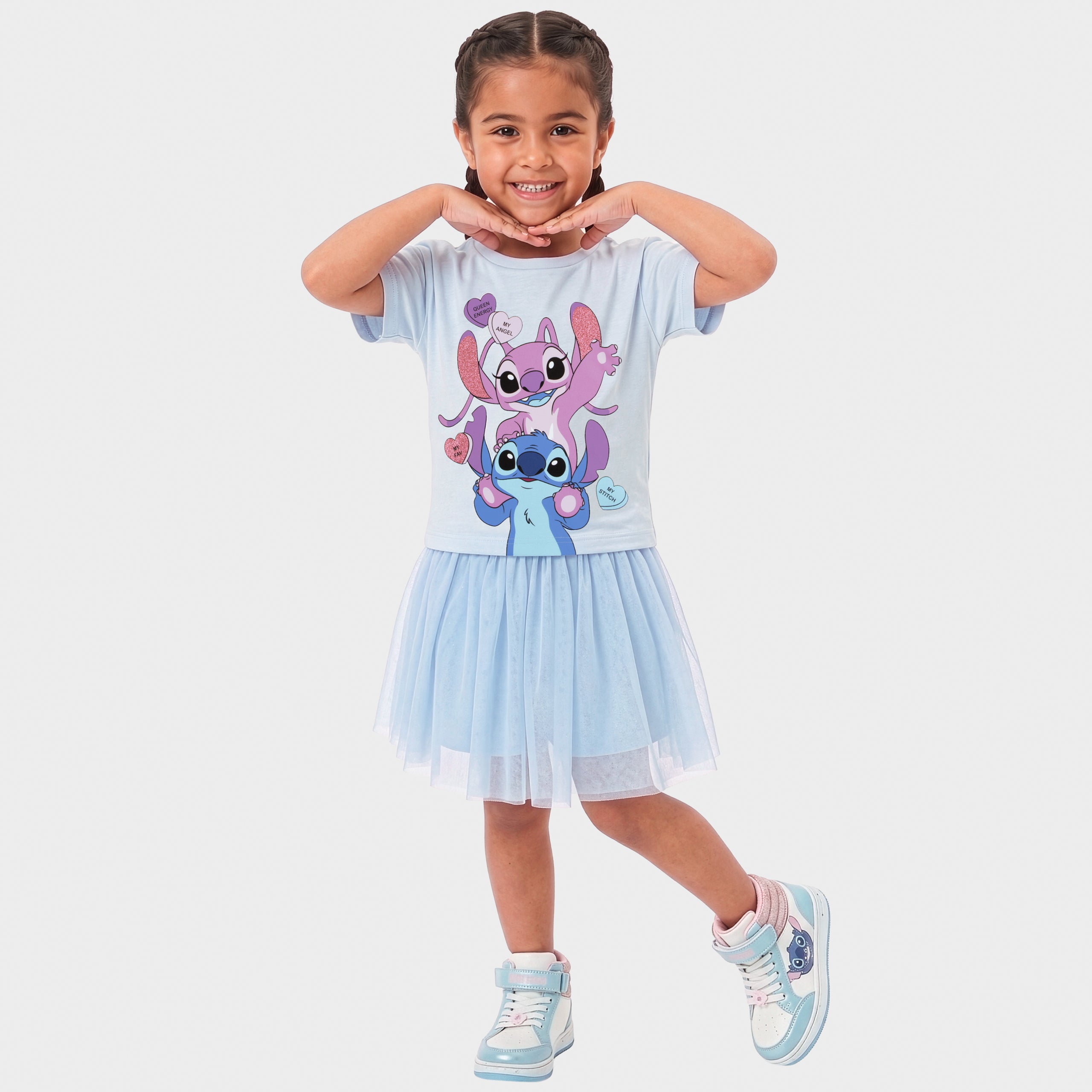 Disney Stitch & Angel Boxy T-Shirt And Skirt Outfit Set