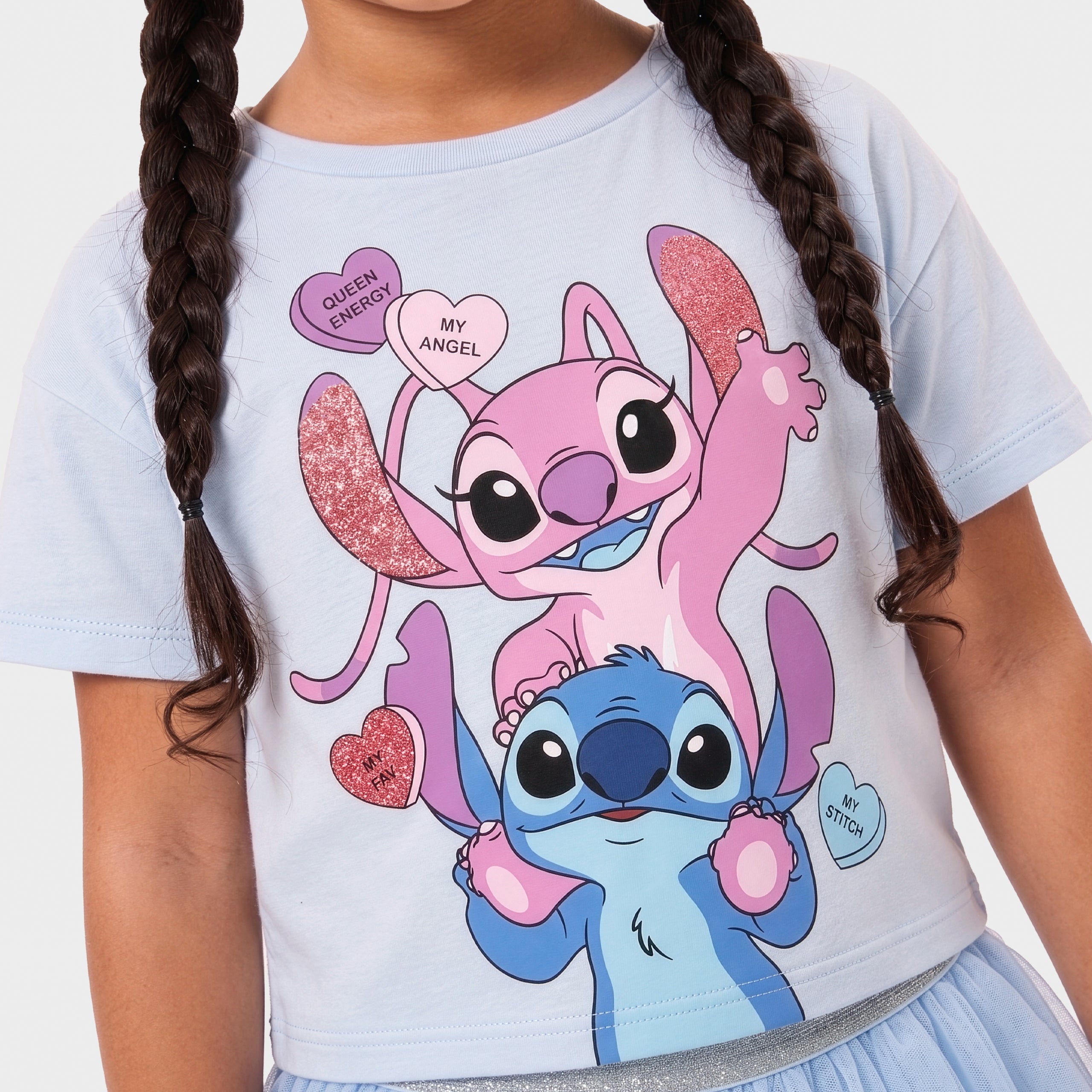 Disney Stitch & Angel Boxy T-Shirt And Skirt Outfit Set