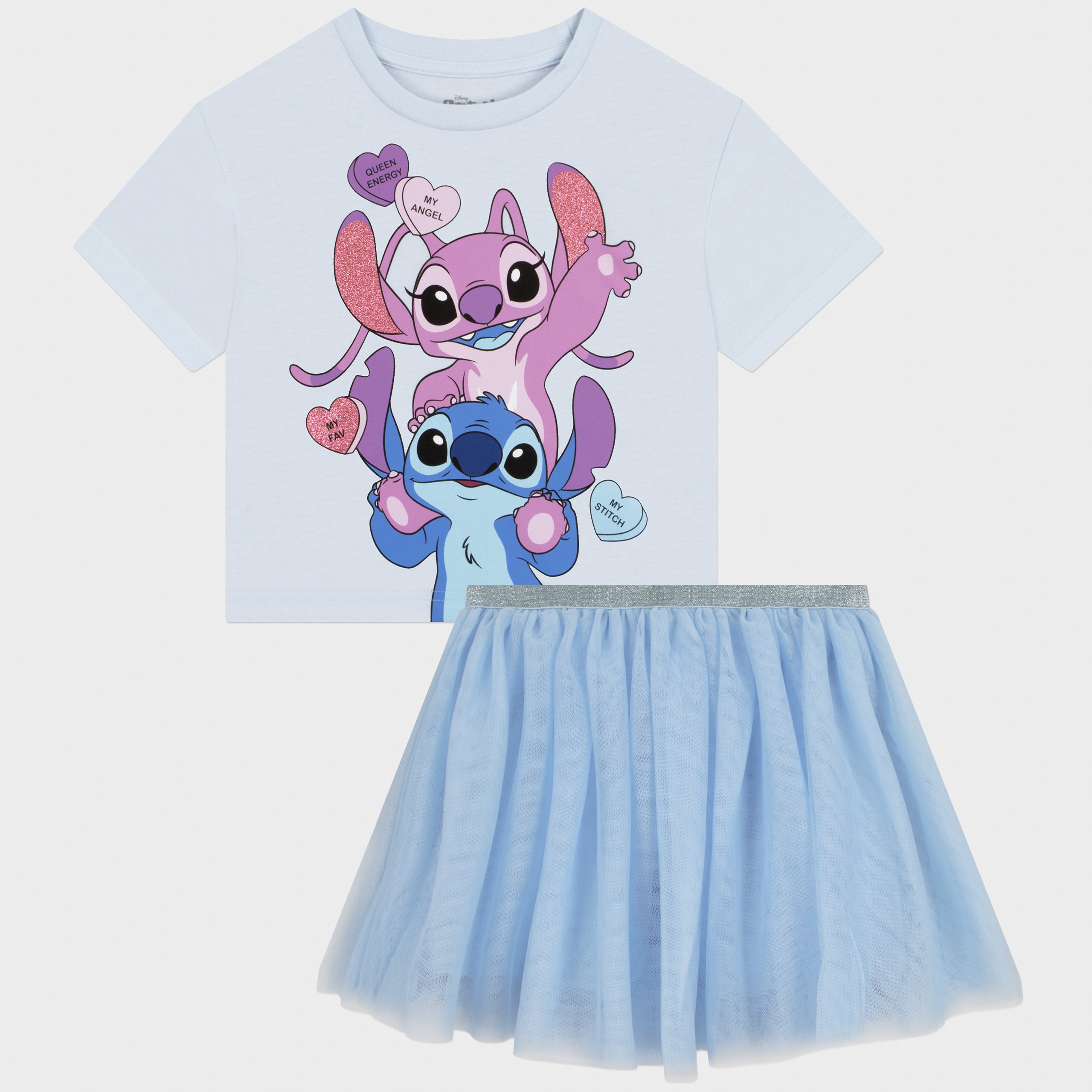 Disney Stitch & Angel Boxy T-Shirt And Skirt Outfit Set