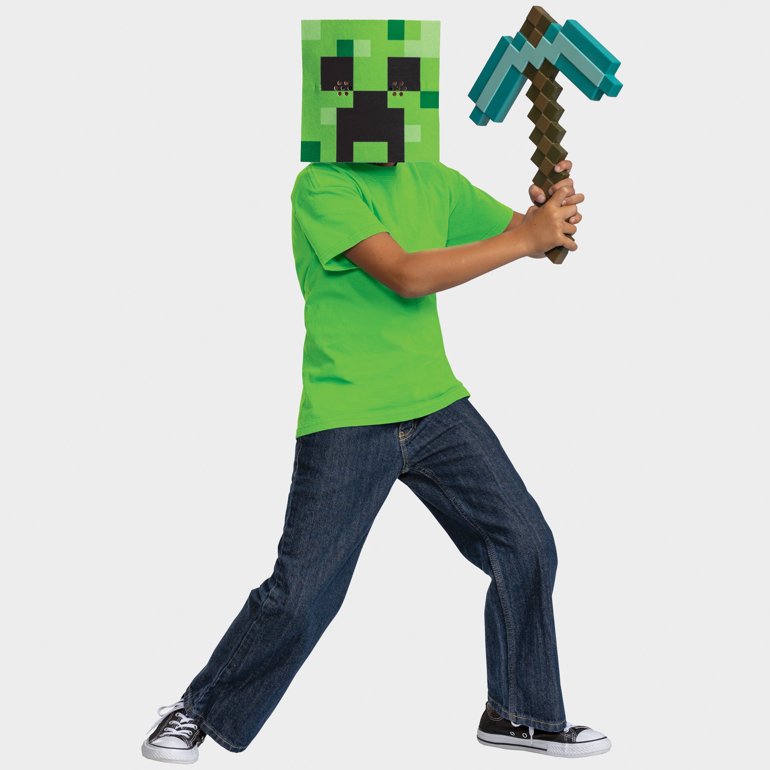Minecraft Creeper Mask & Pickaxe Fancy Dress Set