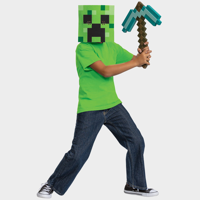 Minecraft Creeper Mask & Pickaxe Fancy Dress Set