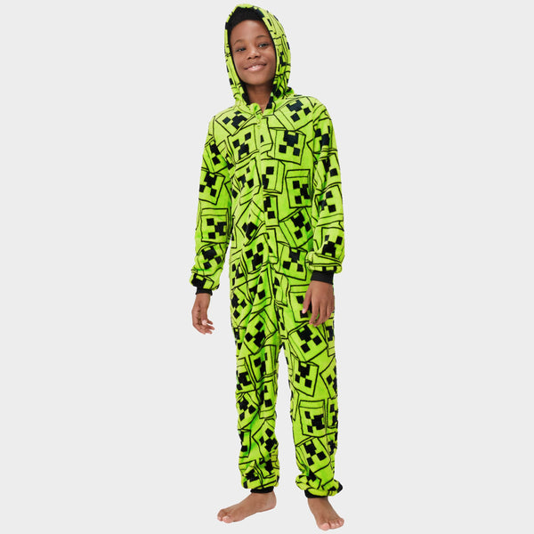 Maat 13-14 Jaar Minecraft Fleece Onesie Met Capuchon Voor Jongens | Officiële Merchandise | Warm En Knus | Cadeau Voor Gamers | Minecraft Pyjama Voor Gamers