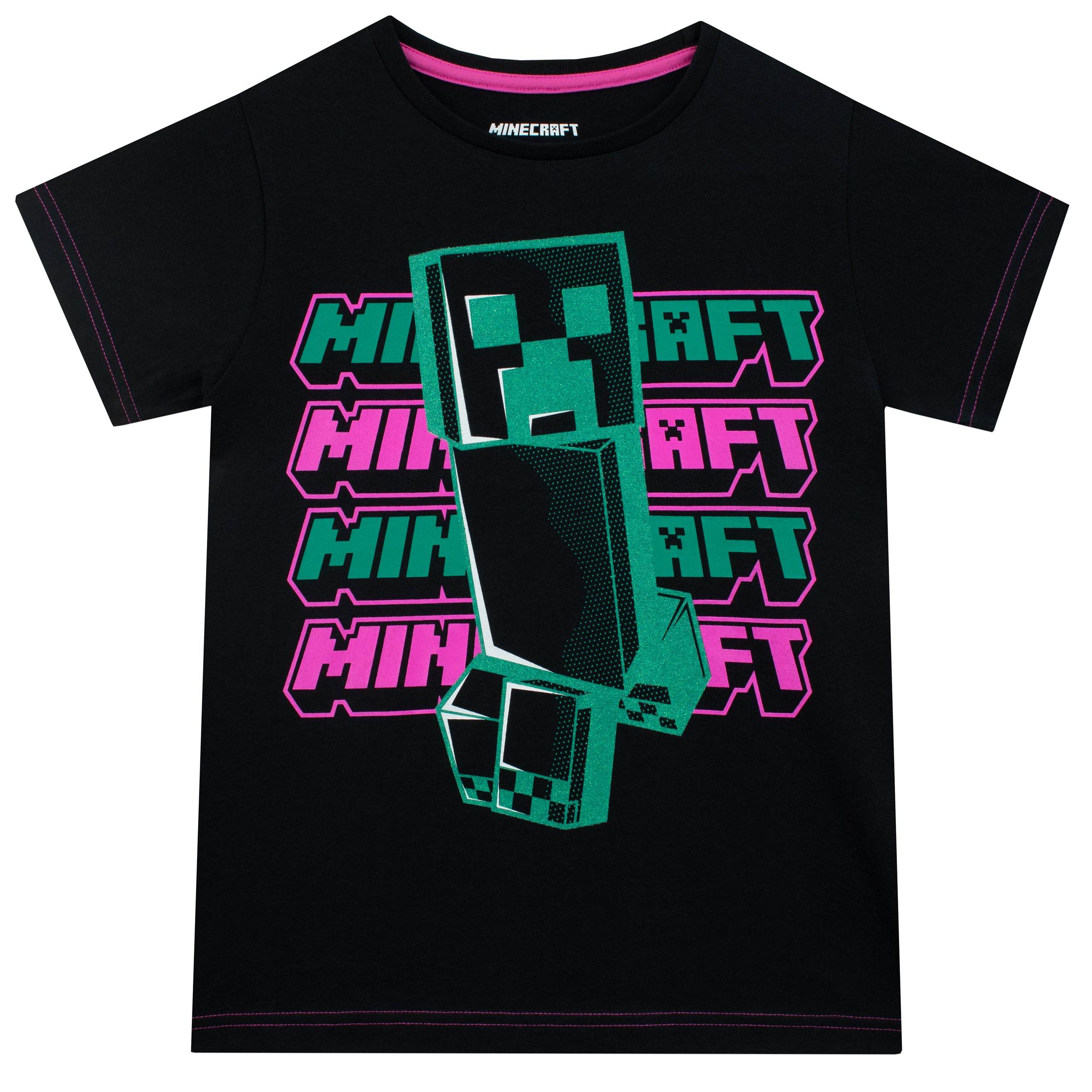 Minecraft Sprites T-Shirt Für Mädchen – Schwarz, Kurzarm – Mit Creeper & Co. – 100% Baumwolle