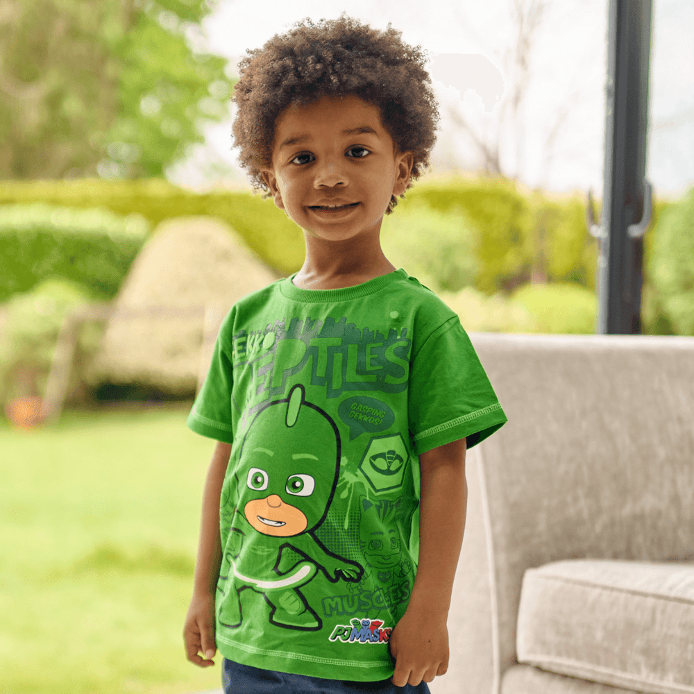 T-shirt Pyjamasques Garçon - 100% Coton Manches Courtes Avec Gluglu, Yoyo Et Bibou