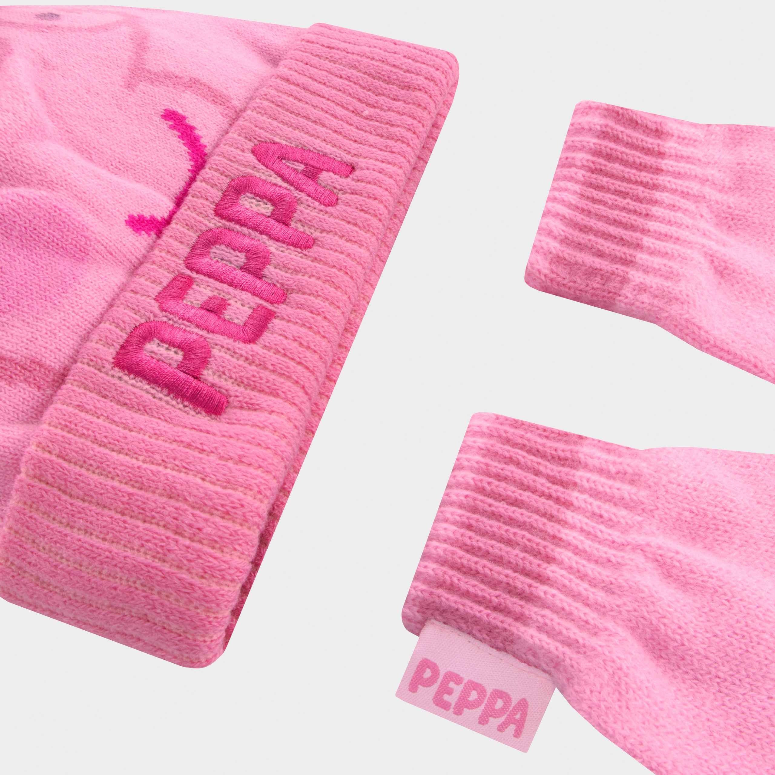 Peppa Pig varkenshoed en wanten kinderen perzik gebreide winterboonhandschoenen Peppa Pig varkenshoed en wanten kinderen perzik gebreide winterboonhandschoenen