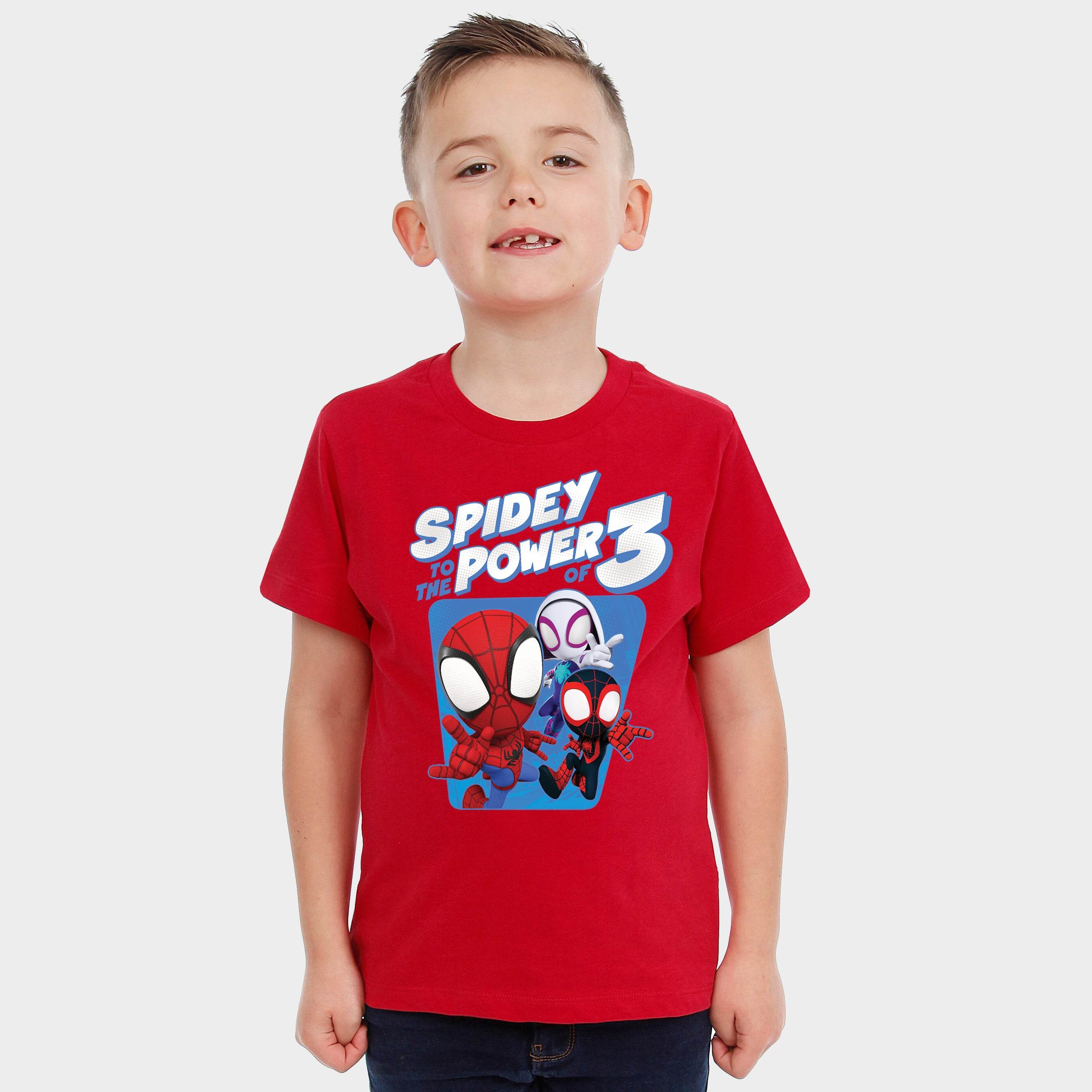 Spidey and His Amazing Friends T-shirt - Red Spidey To The power Of 3 - Character.com