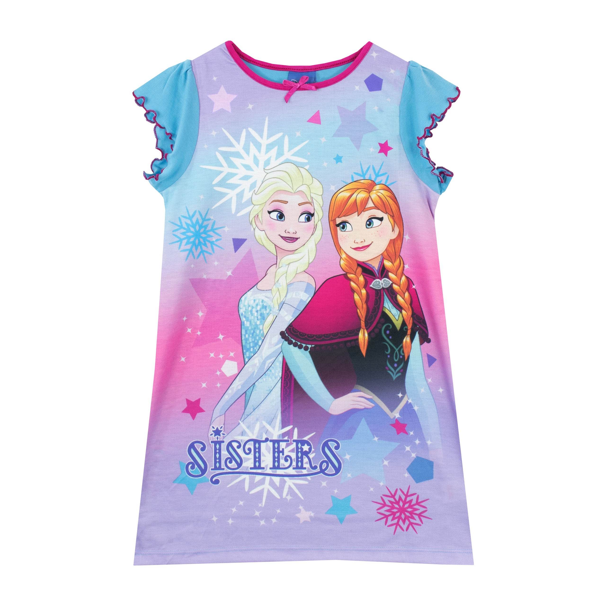 Frozen Girls Nightdress Disney Anna Elsa Nightie Blue/Purple
