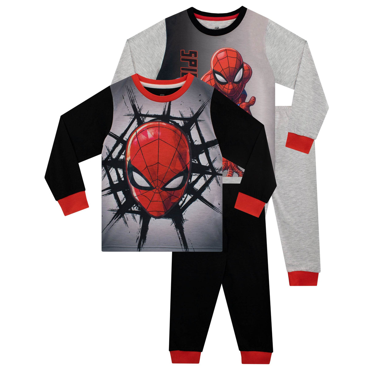 Marvel Spiderman Boys Pyjamas | 2 Pack | Long Sleeve | Grey/Black ...